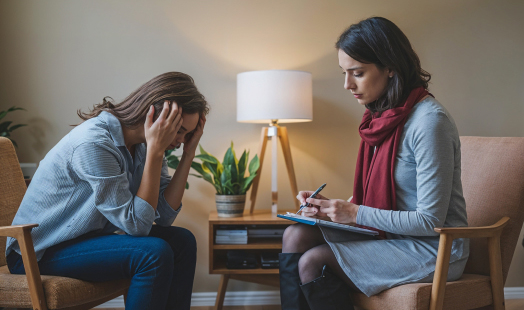 A therapist listening to a lady
